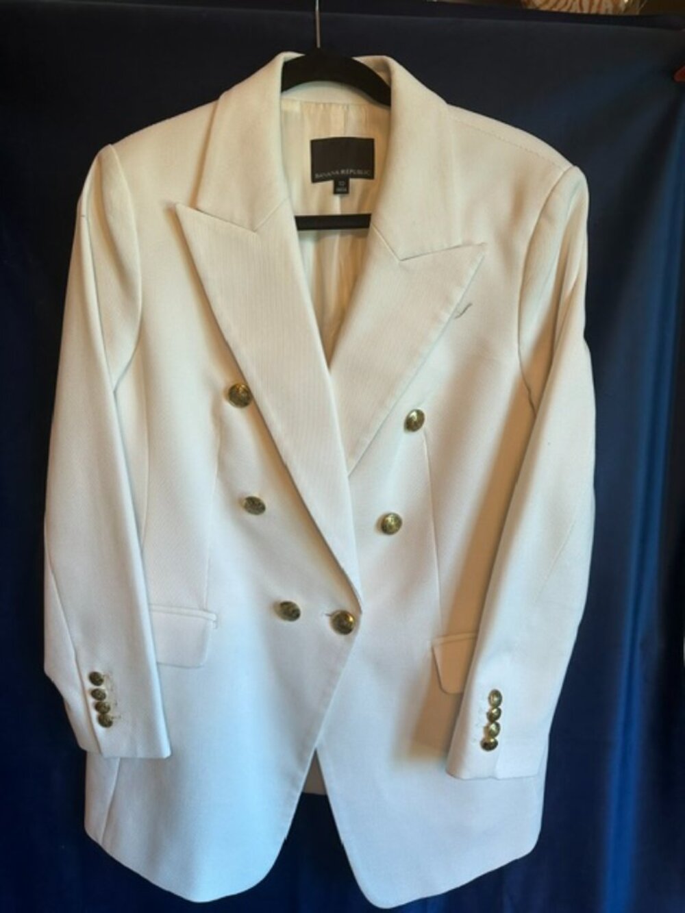 Banana Republic Cotton Classic White Double-Breasted Blazer with Gold Buttons